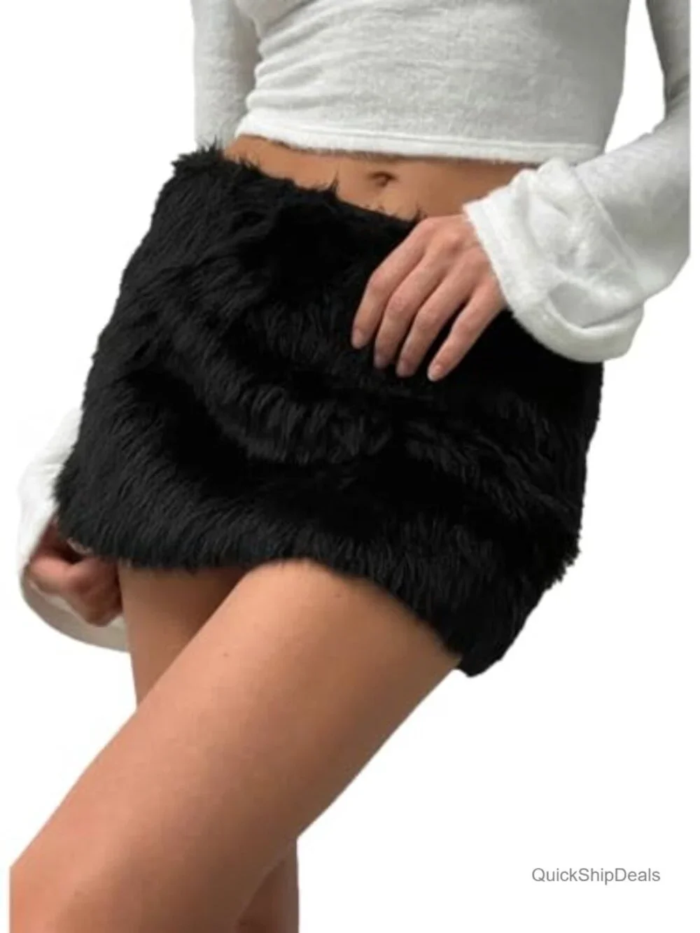 Faux Fur Low Rise Mini Skirt Y2K Bodycon Festival Skirt